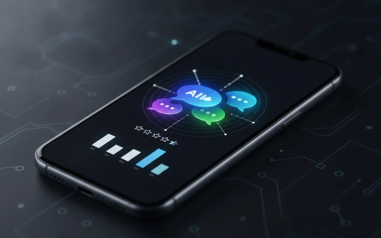 Смартфон с экраном AI-саммари отзывов в Google Play