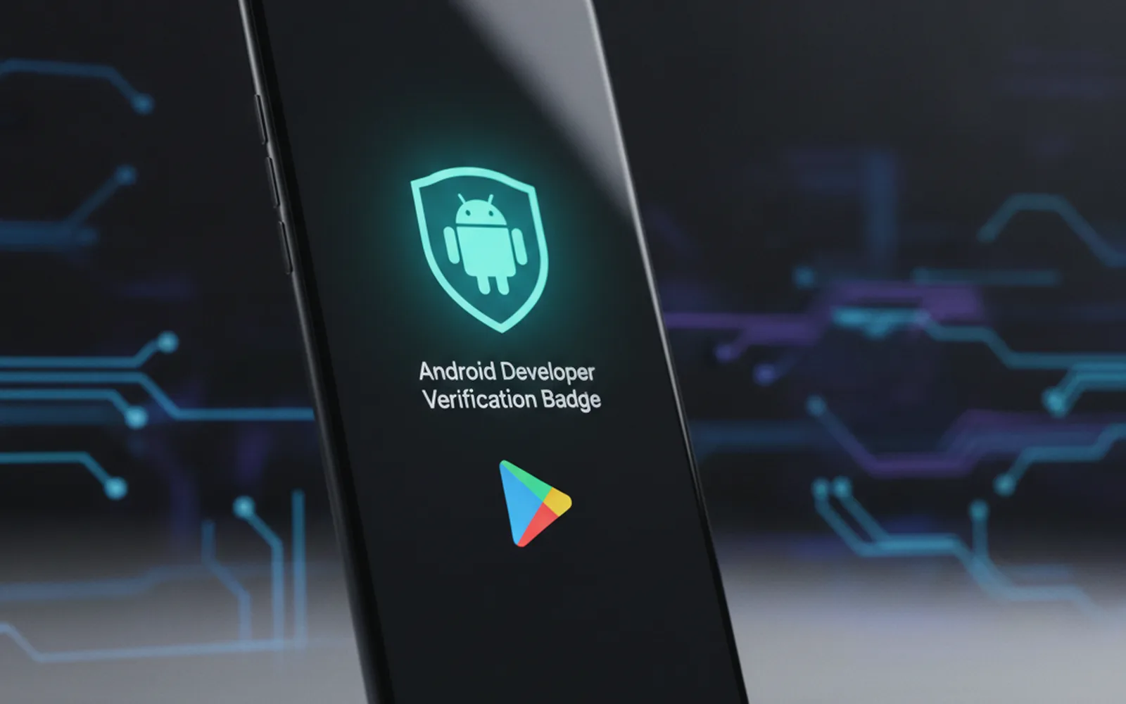 Смартфон с уведомлением о верификации разработчика Google Play